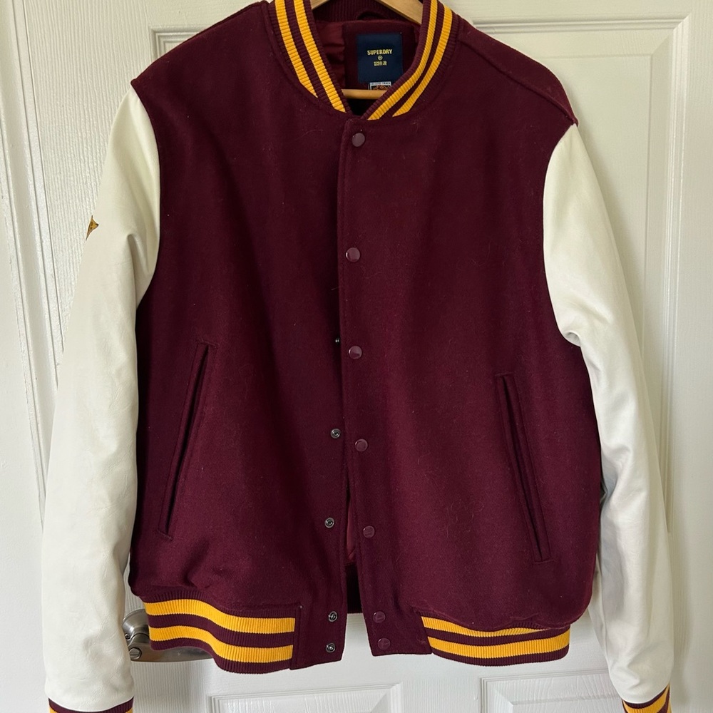 Men’s Superdry Burgundy and Cream Varsity Jacket
